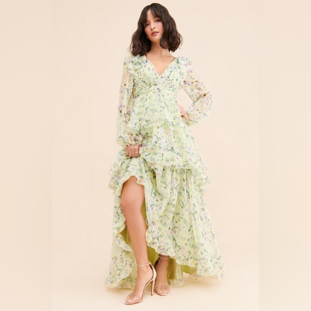 Mac Duggal Floral Maxi Dress in Light Green